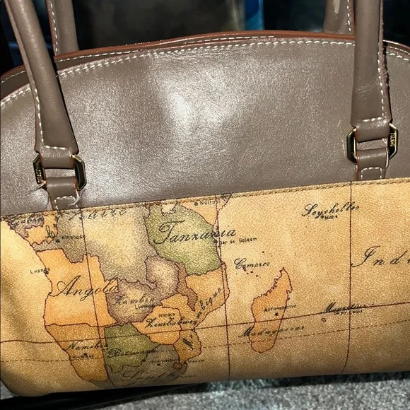Alviero Martini Brown and Tan Shoulder Bag with Map Design - Picture 2 of 12